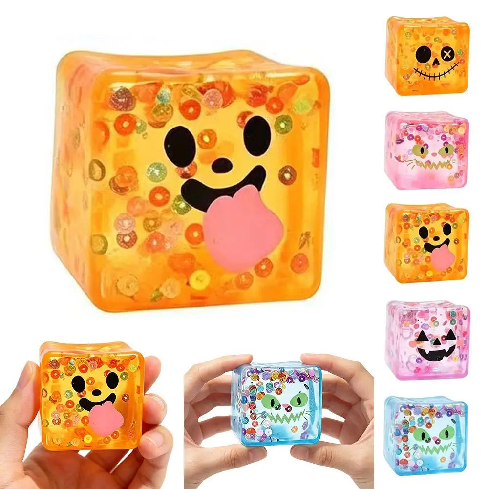 Creative Ugly Face Design Ice Cool Squishy Toy Stack One Stack Ice Cube Shape Stack One Stack Ice Cube Shape Halloween Gift
