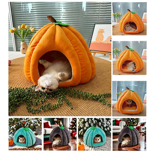 🎃 Halloween Pumpkin Cat Cave Bed – Cozy, Warm & Adorably Spooky!