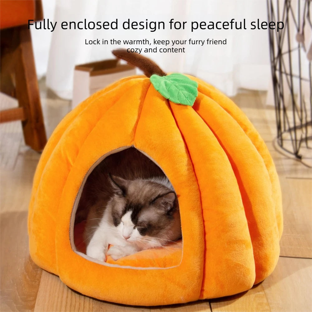 🎃 Halloween Pumpkin Cat Cave Bed – Cozy, Warm & Adorably Spooky!