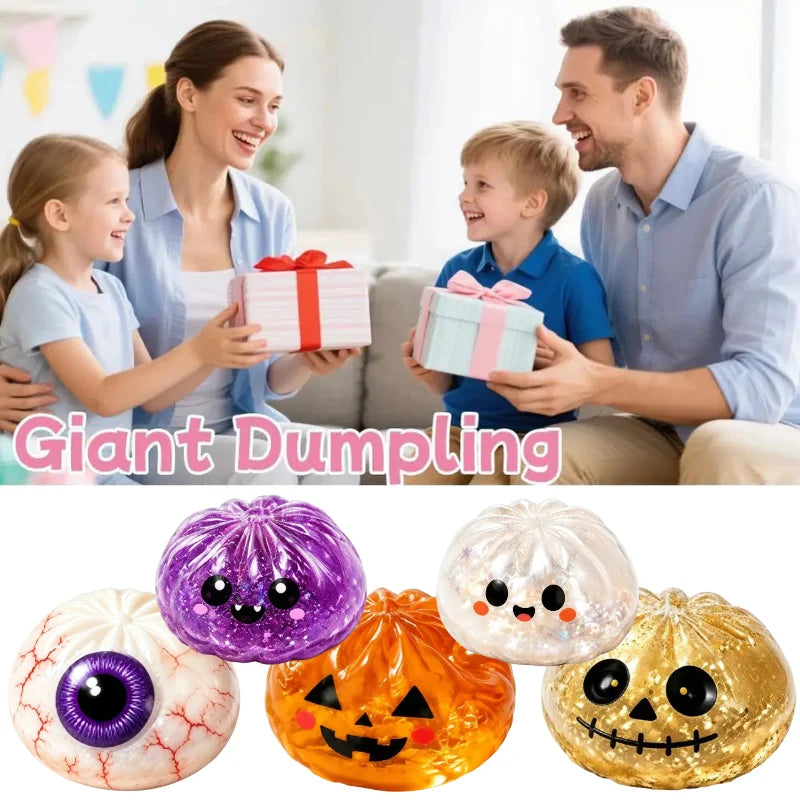 Halloween Pectin Dumpling Squishies Cute Ghost Bun Toy Slow Rising Stress Relief Fidget Toy for Kids Adults Anti-Anxiety Gif