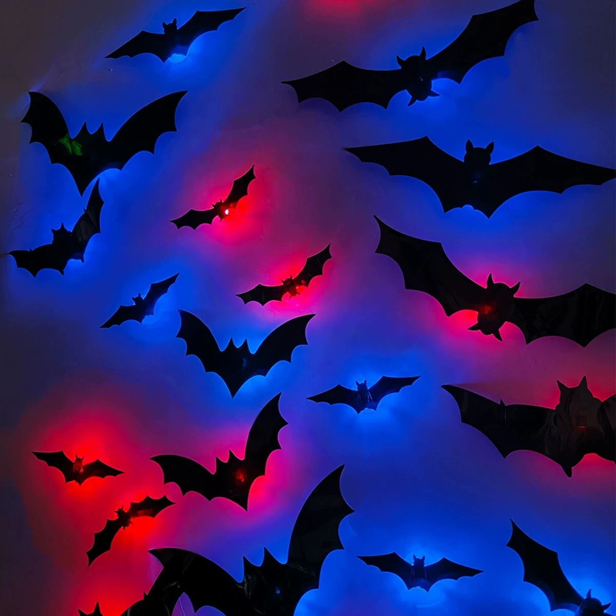 12/24pcs Halloween New Night Light Bat PET Stereoscopic Bat Festival Party Decoration LED Night Light Wall Decal