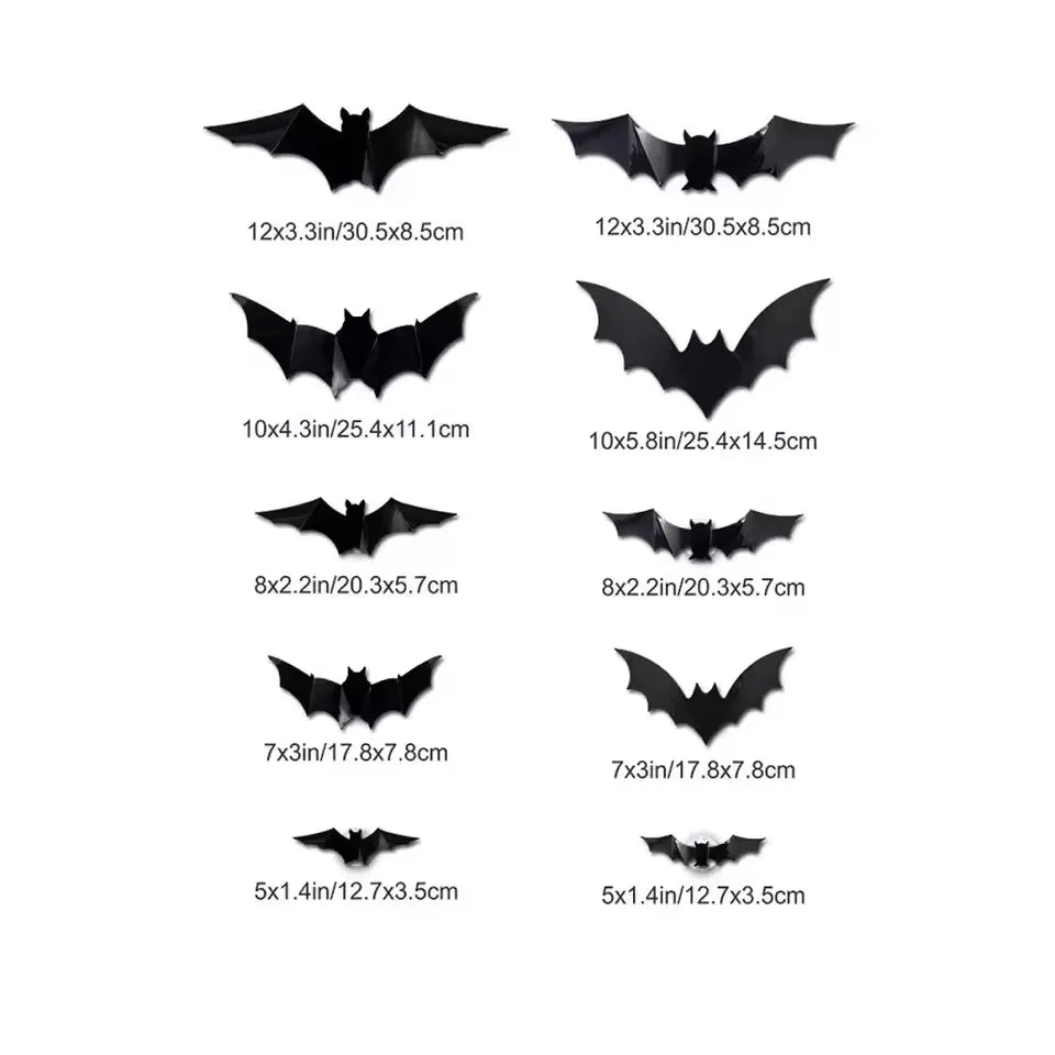 12/24pcs Halloween New Night Light Bat PET Stereoscopic Bat Festival Party Decoration LED Night Light Wall Decal