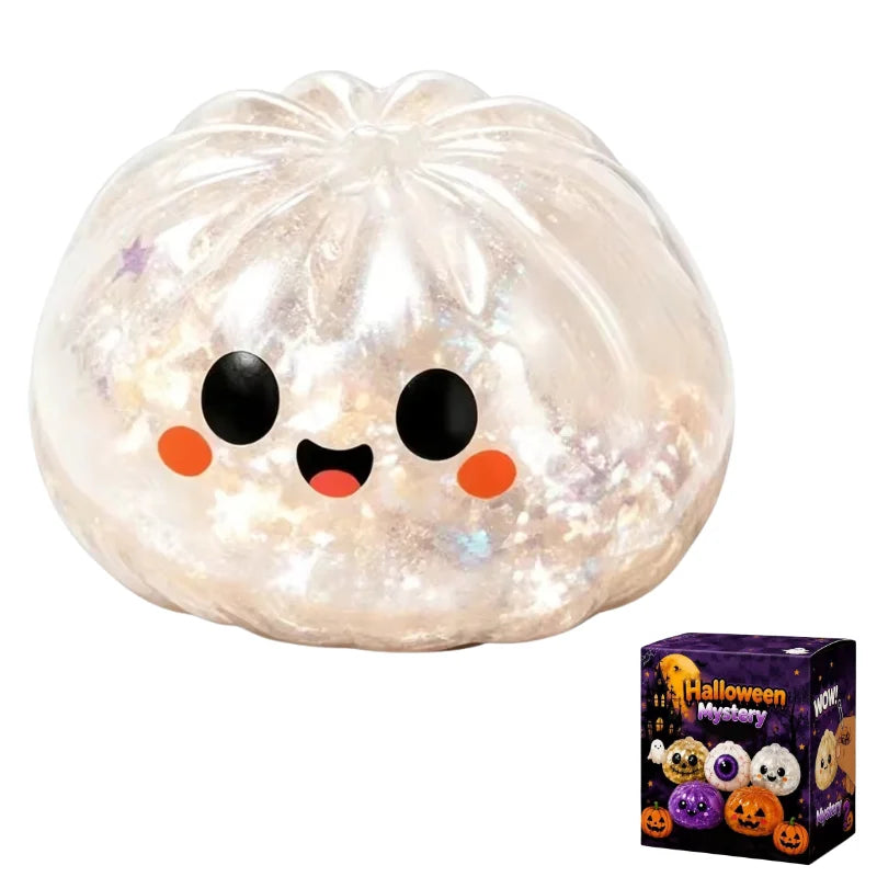 Halloween Pectin Dumpling Squishies Cute Ghost Bun Toy Slow Rising Stress Relief Fidget Toy for Kids Adults Anti-Anxiety Gif