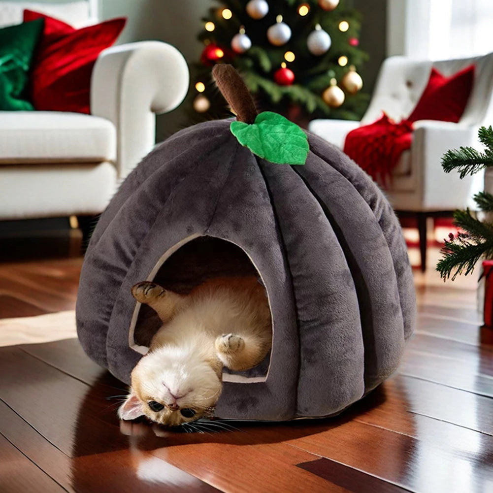 🎃 Halloween Pumpkin Cat Cave Bed – Cozy, Warm & Adorably Spooky!