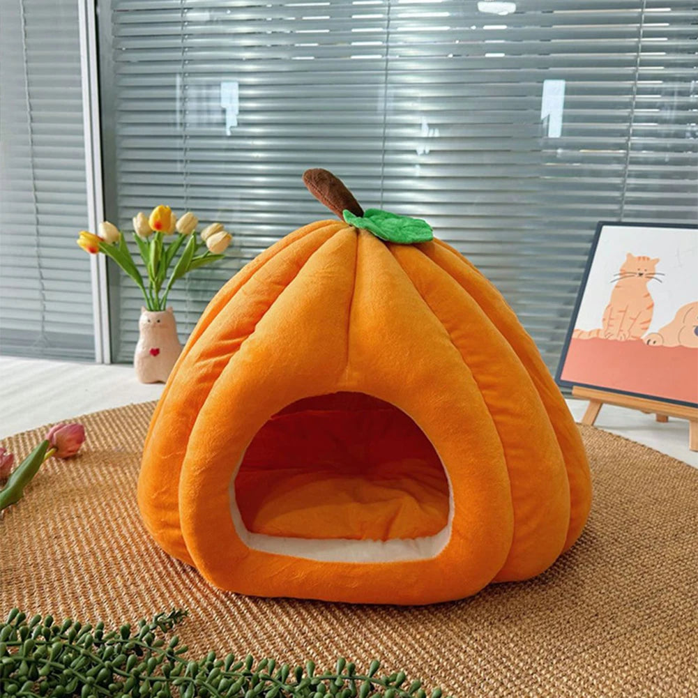 🎃 Halloween Pumpkin Cat Cave Bed – Cozy, Warm & Adorably Spooky!
