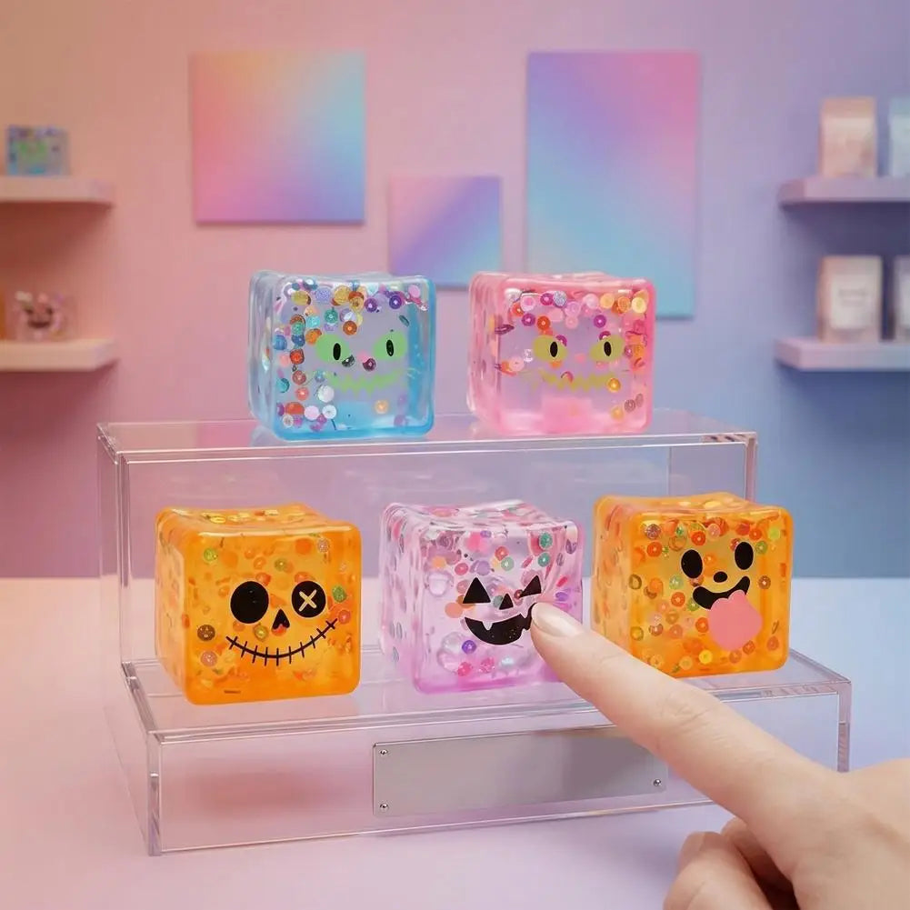 Creative Ugly Face Design Ice Cool Squishy Toy Stack One Stack Ice Cube Shape Stack One Stack Ice Cube Shape Halloween Gift