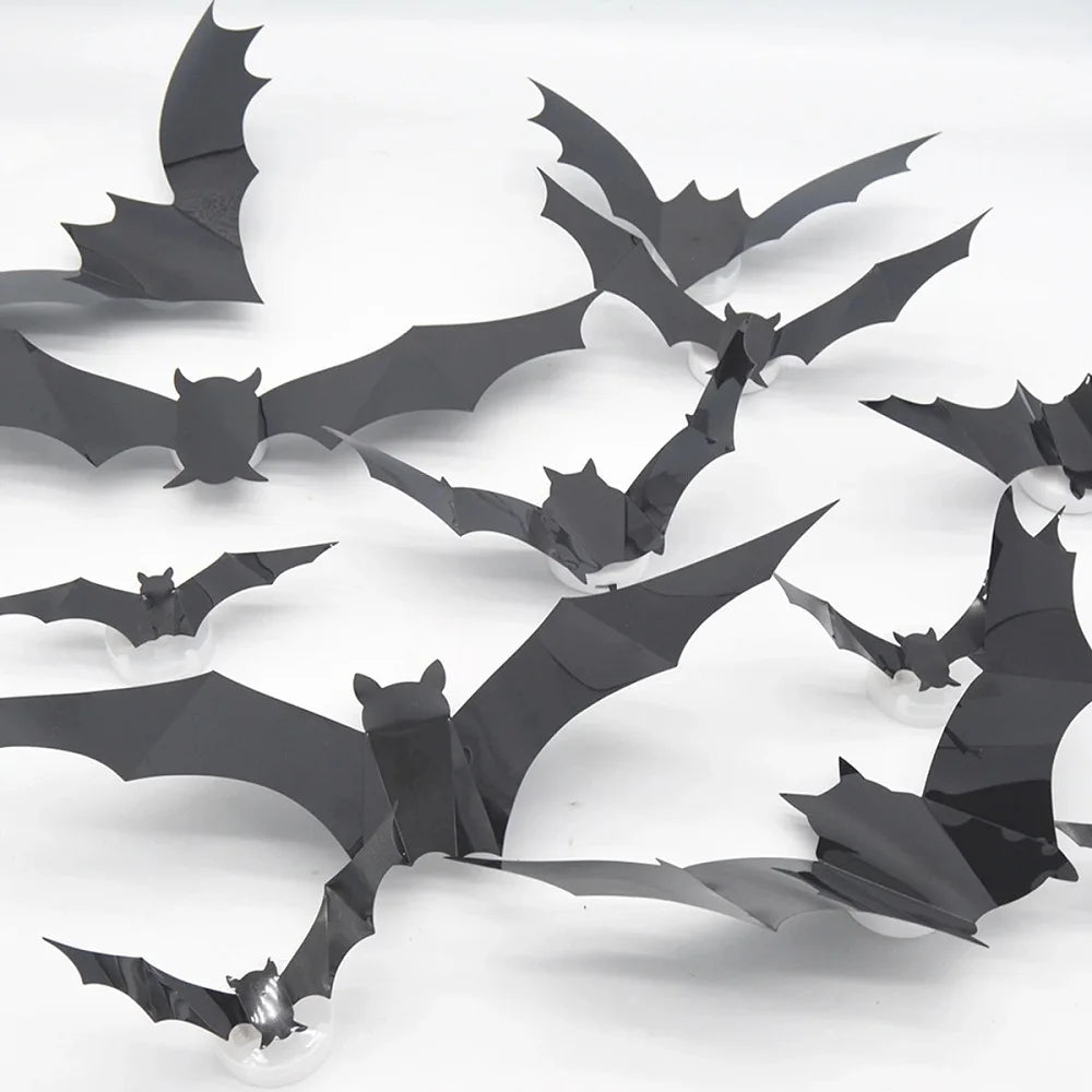 12/24pcs Halloween New Night Light Bat PET Stereoscopic Bat Festival Party Decoration LED Night Light Wall Decal