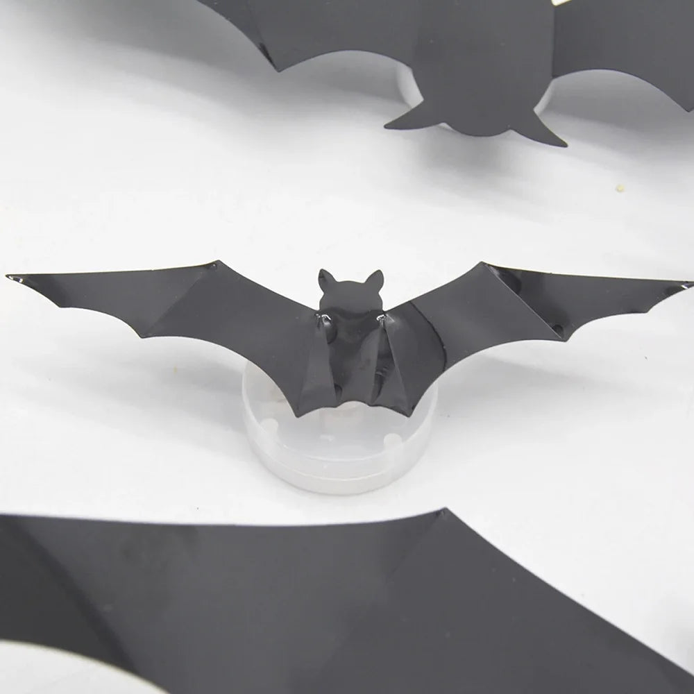 12/24pcs Halloween New Night Light Bat PET Stereoscopic Bat Festival Party Decoration LED Night Light Wall Decal