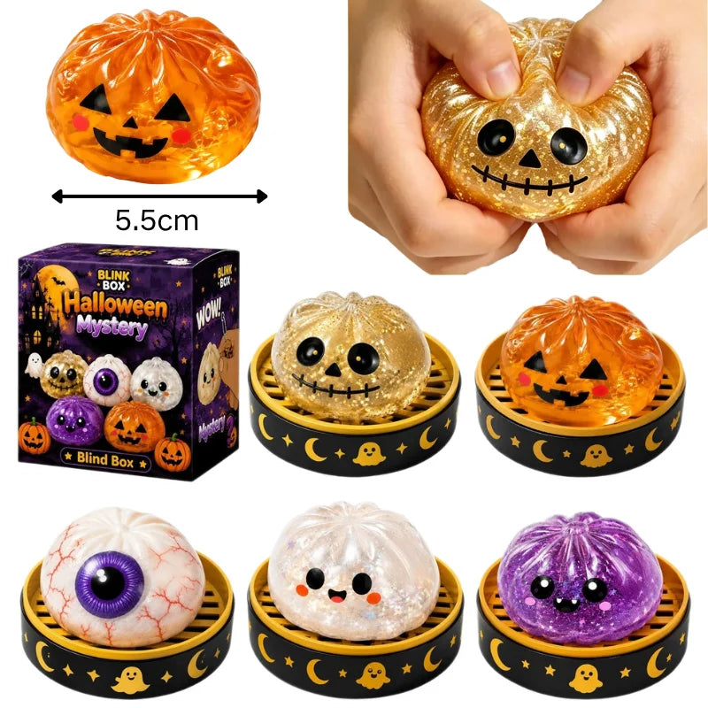 Halloween Pectin Dumpling Squishies Cute Ghost Bun Toy Slow Rising Stress Relief Fidget Toy for Kids Adults Anti-Anxiety Gif
